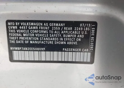 2014 Volkswagen Cc 2.0T Sport z USA, uszkodzony, nr VIN WVWBP7AN2EE508097